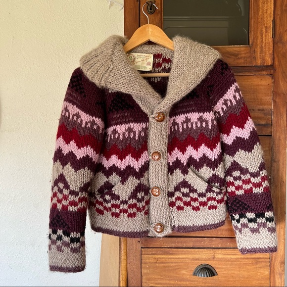Vintage Sweaters - 1970s vintage cardigan sweater coat wool knit boho Cottagecore winter jacket